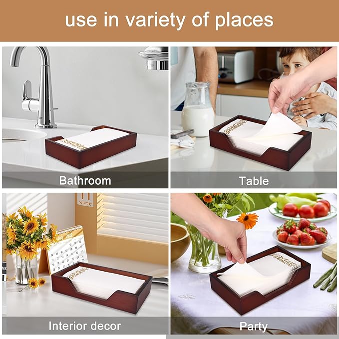 Bamboo Napkin Holder for Kitchen Table Bathroom Paper Towel Holder Farmhouse Flat Napkin Holders Brown Guest Towel Holder Hand Towel Tray Rectangle Napkin Holder