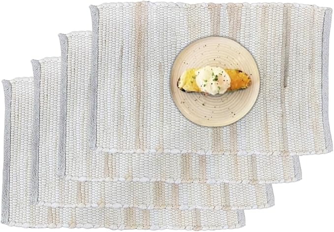 Perilla Home Cotton Placemat - Set of 4 - Table Mats for Kitchen, Dining, Home Decor - Textured Rustic Rectangle Placemats (Beige, 13"x19")