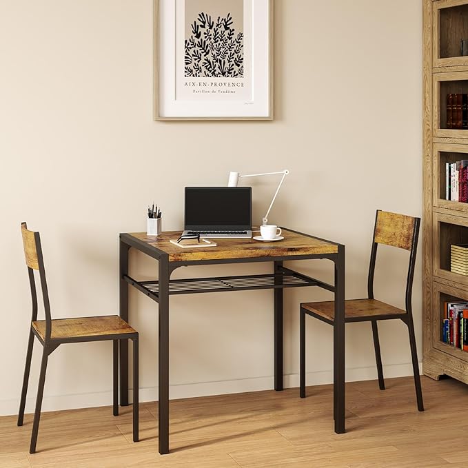 Gizoon Dining Table Set for 2, 3 Piece Kitchen Table with 2 Chairs for Small Space, Apartment, Kitchen, Dining Room, Space-Saving