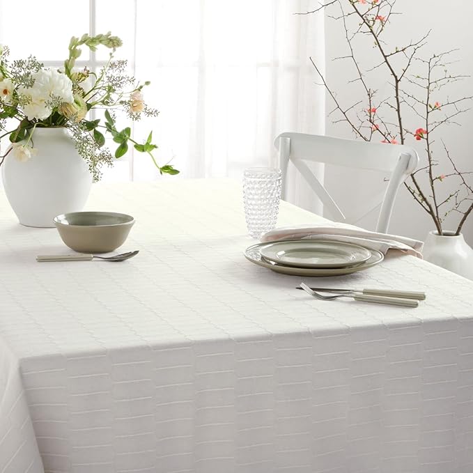 Martha Stewart Honeycomb Polyester Cotton Rectangle Tablecloth, 60"x102", Natural