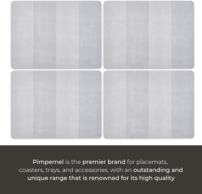 Pimpernel Go Neutral Placemats, Set of 4 – (15.7" x 11.7") Rectangular Table Mats with Sage Grey Minimalist Design, 5mm Cork Backing, Heat & Stain Resistant Lacquer Finish for Dining Décor