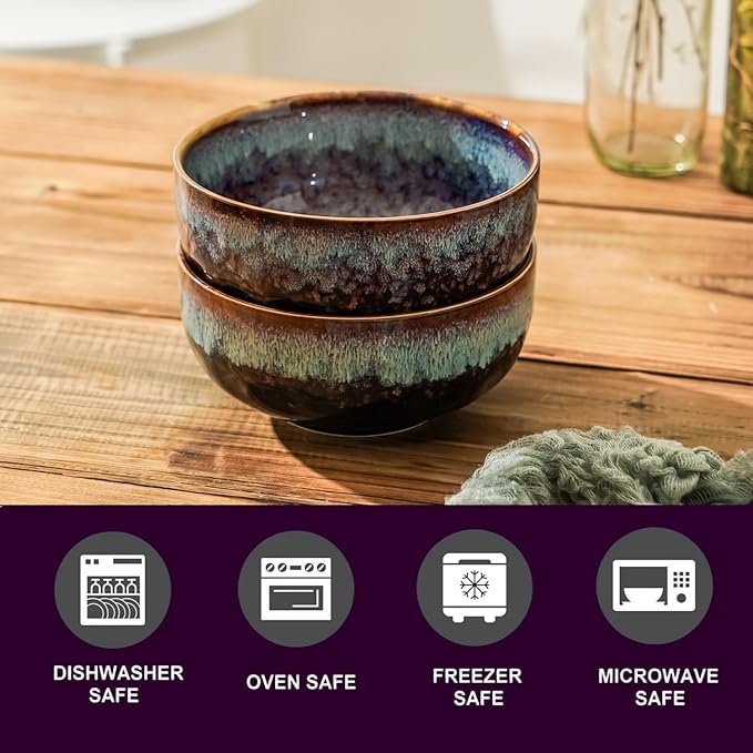 Serving Bowls - 22 Ounce Bowls Set - Ceramic Bowl Set of 2-5.75 inch Salad Bowls - Soup Bowls - Cereal Bowls for Kitchen, Speckled Black Purple