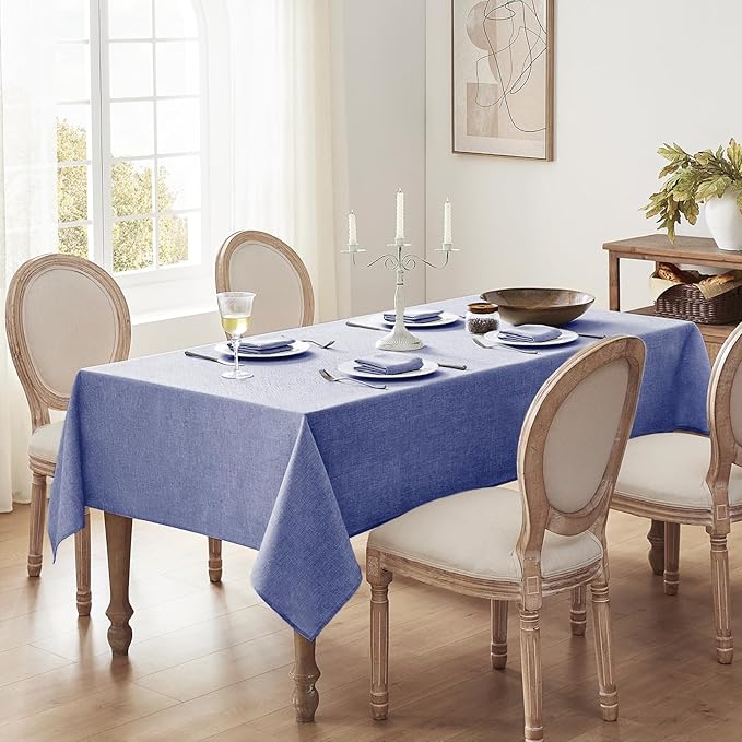 Softalker Blue Table Cloth Rectangular 52 x 70 Inch Linen Textured Outdoor Tablecloth Stain and Wrinkle Resistant Table Cover for Spring,Easter,Summer,Party,Garden,Coffee Vintage Decor Small Tabletop