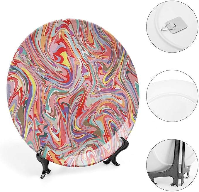 Ceramic Display Plate, Abstract Ceramic Hanging Decorative Plate, Mix of Colors Messy Dirty Look Artistic, 6 Inch, Household Custom Ceramic Plate, Multicolor
