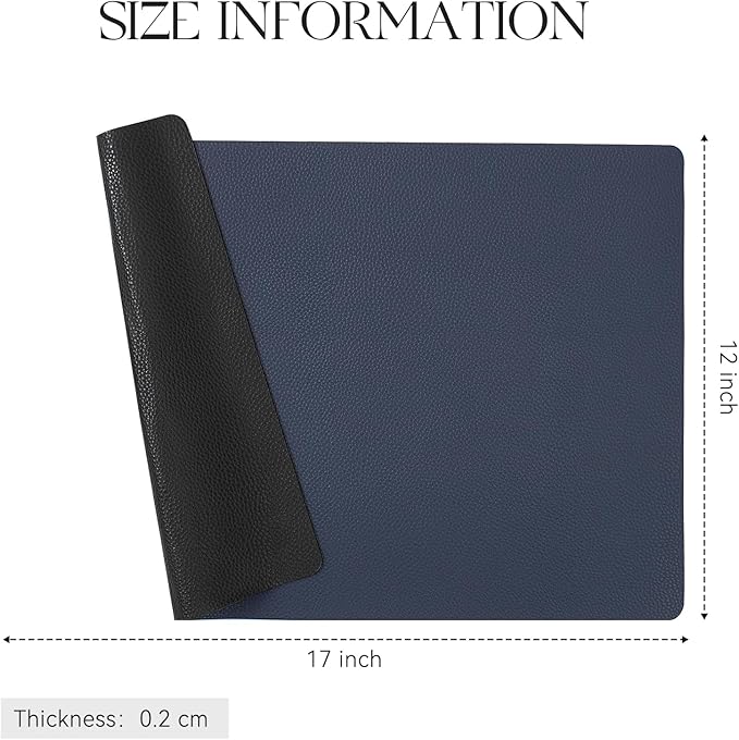 MOSAYT Vinyl Placemats Set of 4, Heat Resistant Place Mats 100% Waterproof Washable & Wipeable Faux Leather Reversible Table Mats for Kitchen Dining Party Indoor Outdoor, 12" x 17", Black/Navy