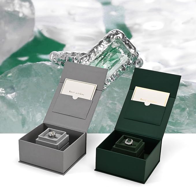 Oirlv Ring Gift Box with Lid Magnetic Gray Boxes for Wedding Proposal Gift Birthday Present with Card(Gray)