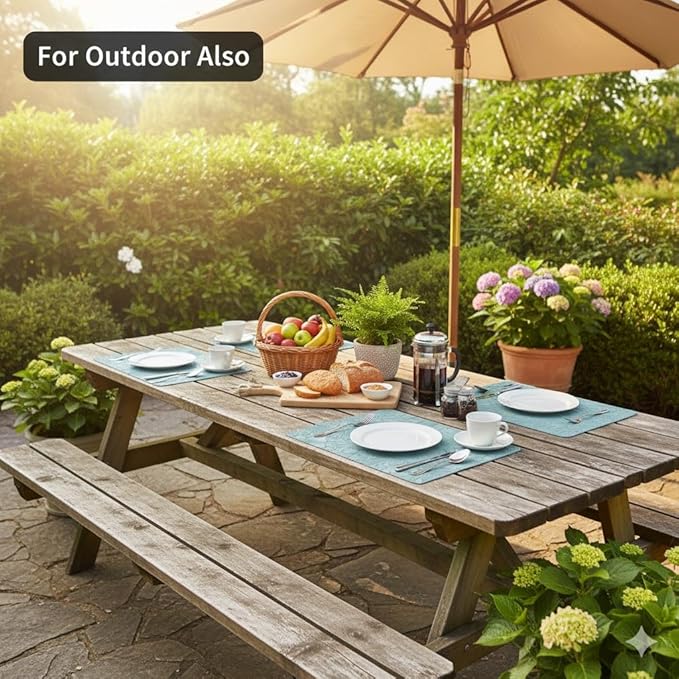 SolaraDawn Faux Leather Table Placemats Set of 6, Washable, Wipeable & Heat-Resistant Table Mats, Waterproof Dining Place Mats with Embossed Texture for Kitchen & Dining, Ice Blue, 17" × 12"