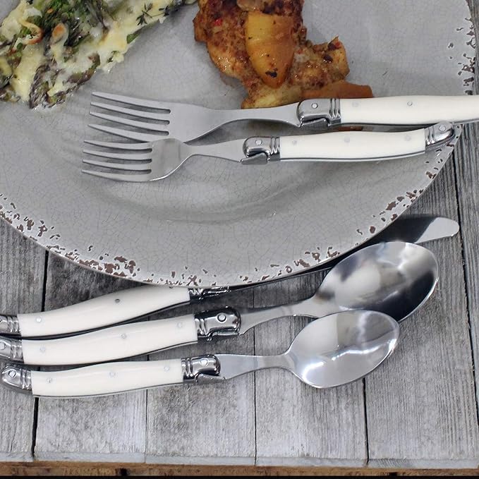 French Home Laguiole 20 Piece Flatware Set – Stainless Steel Flatware Set for 4 – Luxurious Ivory-Colored Utensil Set with Knives, Spoons and Forks