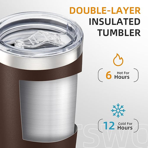 20 oz Tumbler with Lid Stainless Steel Insulated Tumblers Double Wall Vacuum Coffee Mug Powder Coated Tumbler Cups for Cold and Hot Drinks, Coffee, 1 pack