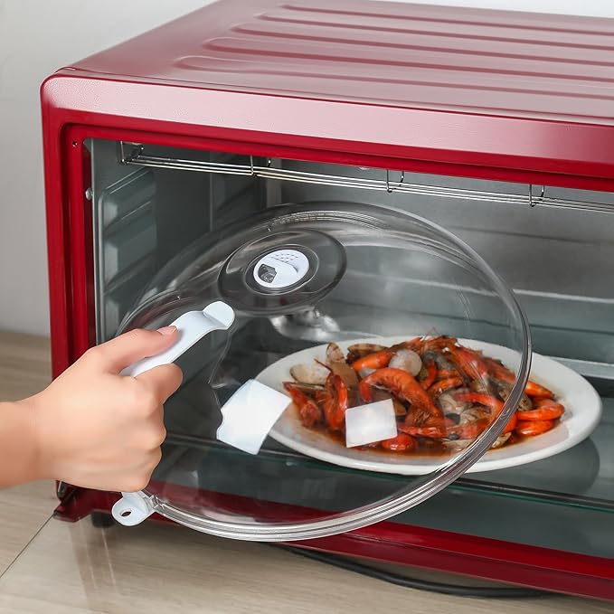 WENWELL Microwave Splatter Cover for Food 12",Large Clear Microwave Splash Guard Cooker lid with Handle,Dish bowl Plate Serving Cover Home Kitchen Essential,BPA-Free,Saft Plastic