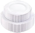 Morejoy 100PCS White Plastic Plates，White Disposable Plates，Include 50 Pieces 10.25 Inch Dinner Plates & 50Pieces 7.5 Inch Dessert Plates,Perfect for Weddings & Party