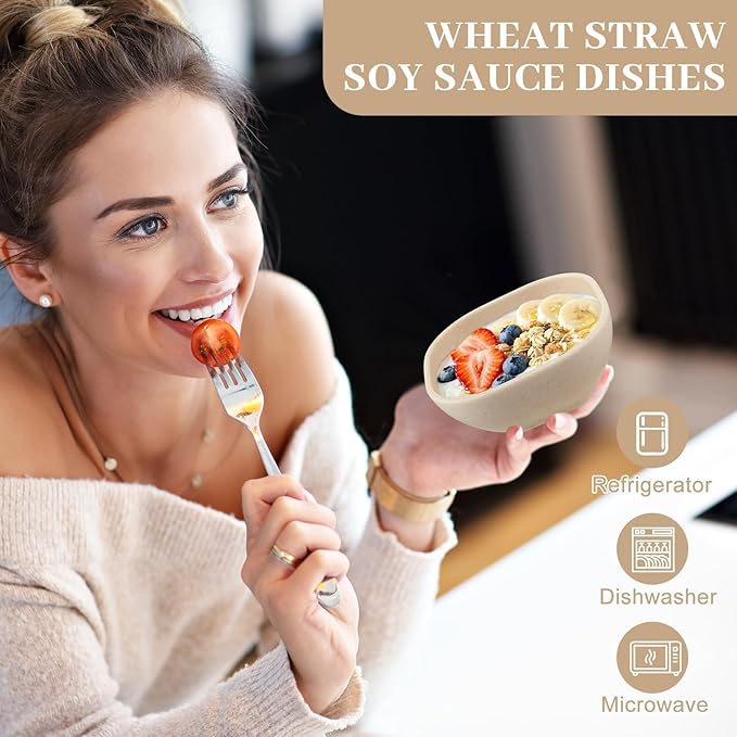Gejoy 50 Pcs Wheat Straw Dipping Saucers Bowls 4.5 oz Unbreakable Small Soy Sauce Dishes Mini Prep Cups Dessert Snack Bowls Microwave Dishwasher Safe for Side Dish, Snacks, BBQ, Ketchup(Beige)