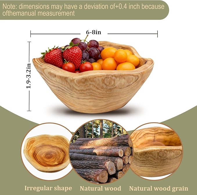 Natural Wood Fruit Bowl 6-8in - Irregular Creative Wooden Decorative Bowl for Kitchen Counter,Wooden Serving Bowl for Salads Snacks Keys and Home Decor (6-8in/15-19cm)