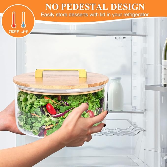Large Salad Bowl, 8 inch Trifle Bowl Glass with Sealed Lid, Versatile Mixing and Serving Bowl for Laying Ice Cream, Cake, Cupcake, Salad, Fruit, Baking, Dessert and Party Diy, Microwave Safe