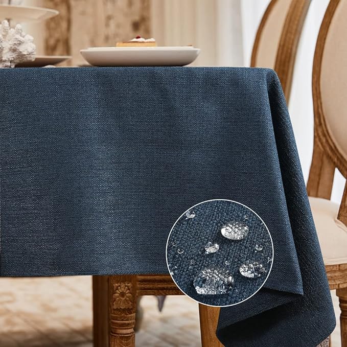BALCONY & FALCON Square Tablecloth - Small Waterproof Table Cloth, Wrinkle Resistant Table Cover Linen Fabric Tablecloths for Dining Kitchen Wedding and Outdoor Decoration (Navy Blue, 55"x55")