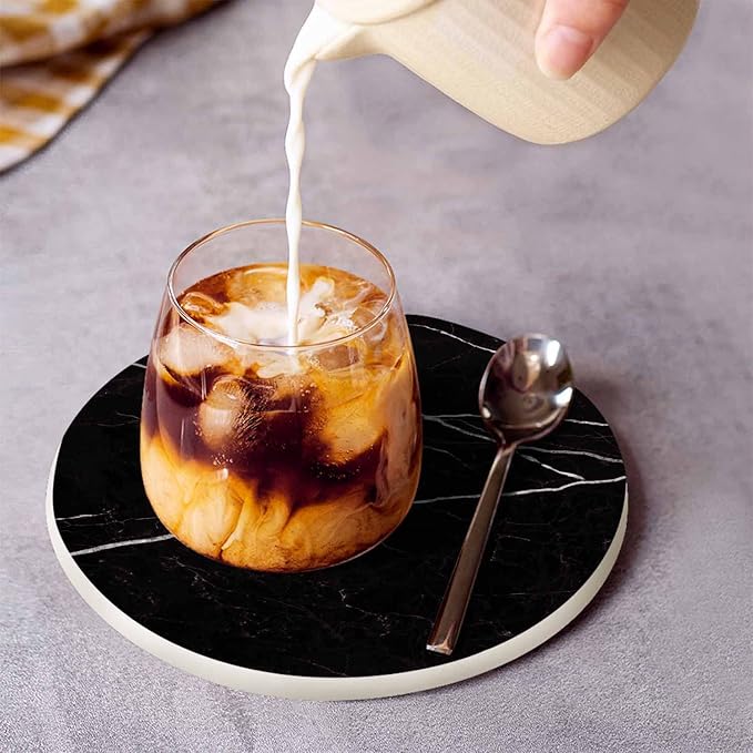 Black Marble Design with White Vein Coasters for Coffee Table Luxury Tile White Marble Line Housewarming Presents for Women Men Home Decor Office Kitchen Living Room 2 Pcs