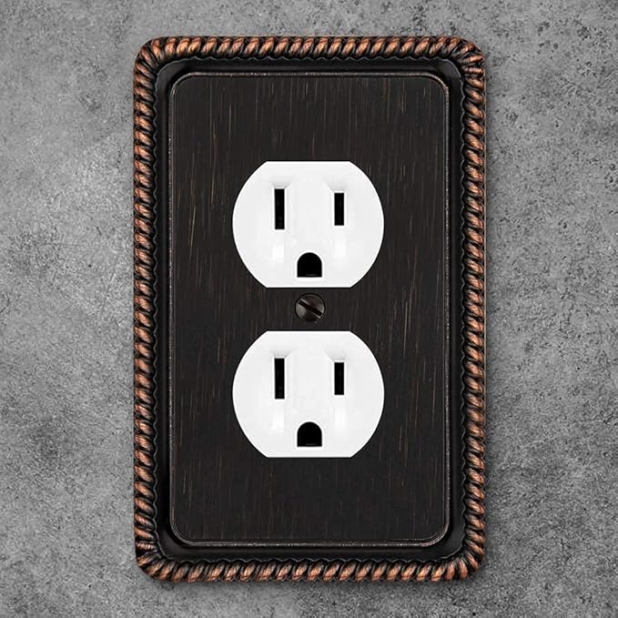 Henne Bery Rope Edge Decorative Wall Plate Switch Plate Outlet Cover (Single Duplex, 2 Pack, Aged Bronze)