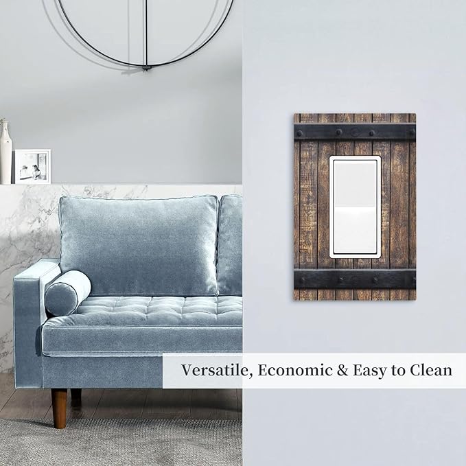 Outlet Covers Rustic Barn Door Vintage Country Wood Board 1 Gang Wall Plate Single Rocker Light Switch Cover Decorative GFCI Receptacle Electrical Switchplate for Farmhouse Cabin Decor（2 Pack）