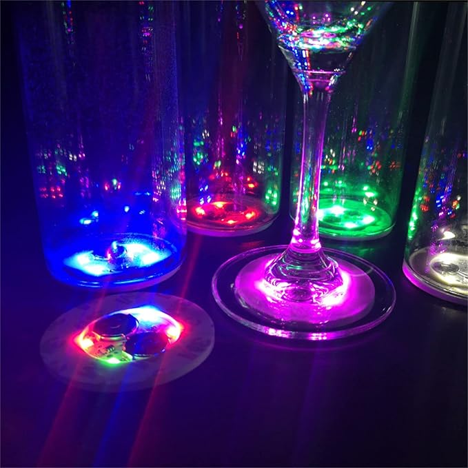 50 PCS LED Coaster, Light Up Coasters for Drinks, Liquor Bottle Lights Stickers Coasters, Flash Light Up Bar Coaster for Club, Bar, Party, Wedding Decor