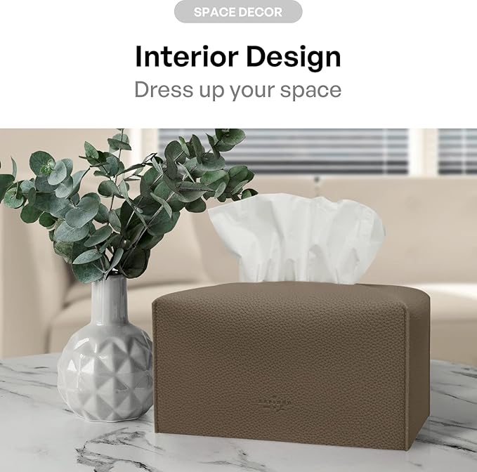 Carrotez Tissue Box Cover, [Refined] Modern PU Leather Rectangular Tissue Box Holder - Decorative Holder/Organizer for Bathroom Vanity Countertop, Night Stands, Office Desk 9.5"X5"X5" - Cocoa Brown