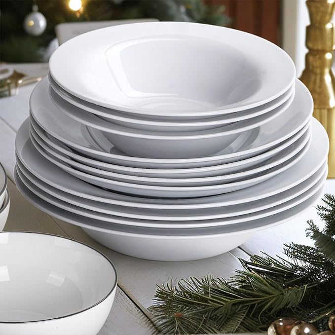 Pasta Bowls Set of 4, 22 oz Ceramic Soup, Cereal, Pasta and Salad Bowls, Rimmed Deep Plates, Microwave, Dishwasher, Oven Safe
