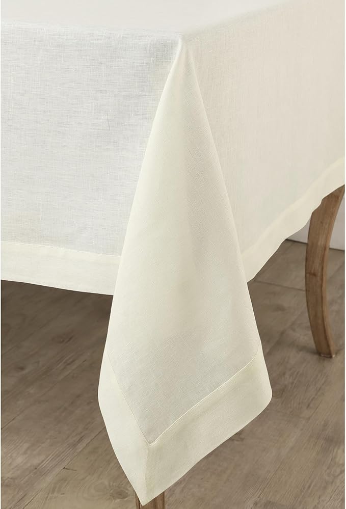Solino Home Linen Ivory Tablecloth 60 x 60 Inch - 100% Pure Linen Square Tablecloth - Machine Washable Table Cloth for Spring, Easter - Fete