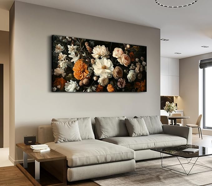 ADJUVANT Wall Art Vintage Floral Bouquet 60" L x 30" W, Flowers Peonies And Roses Canvas Painting Botanic Artwork Blossoms Prints Floral Wall Decor for Living Room Bedroom Dining Room Home Office