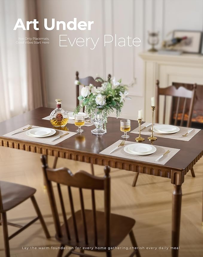Leetaltree Beige Placemats Set of 6 - Heat Resistant Non-Slip Place mats for Dining Table, Washable Durable PVC Vinyl Woven Table Mats(Beige, 6)