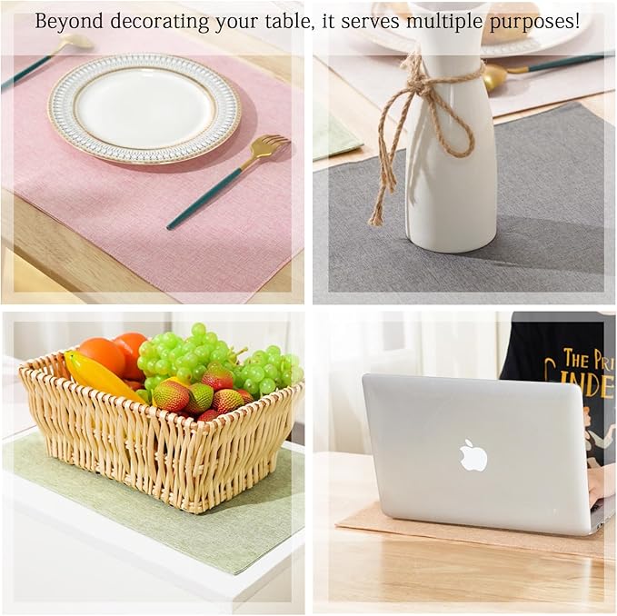 UnivoColors Set of 6 Faux Linen Placemats, Heat-Resistant & Easy-to-Clean,13"x19"for Dining Table, Kitchen, Holiday Meals (Pink)