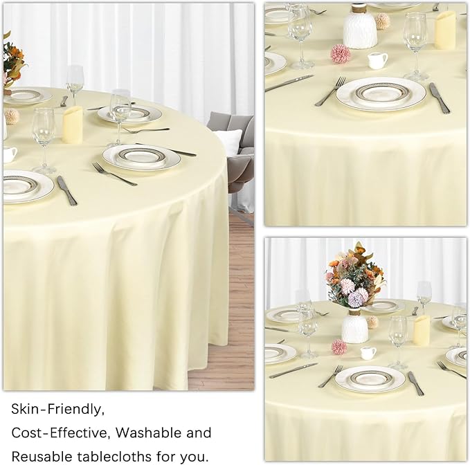8 Pack Beige Round Tablecloth 120 Inch Beige Table Cloth Stain and Wrinkle Resistant Round Beige Tablecloths Reusable and Washable Polyester Fabric Table Covers for Buffet Wedding Party and Banquet