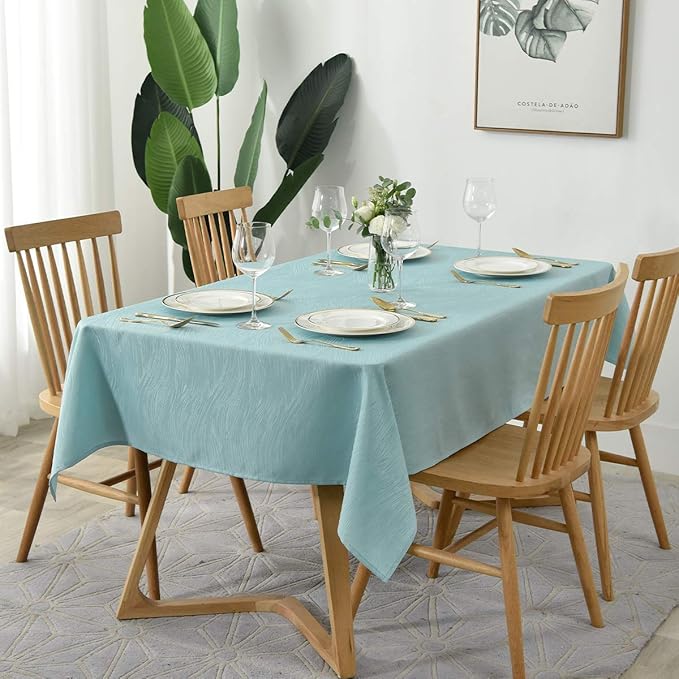 maxmill Jacquard Table Cloth Swirl Pattern Spillproof Wrinkle Resistant Water Proof Heavy Weight Soft Tablecloth for Kitchen Dinning Tabletop Outdoor Picnic Rectangle 52 x 70 Inch Turquoise