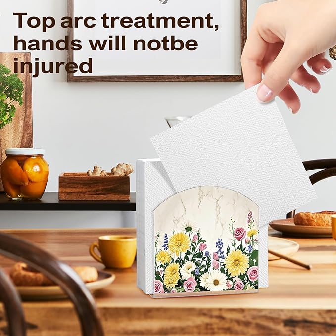 Sunflower Decor Napkin Holder for Table, 2 Pack 5"x5" Spring Paper Holder for Kitchen, Party, Dining Restaurant, Bar Summer Rustic Cocktail Paper Napkin Dispenser for Table Decoration Gift