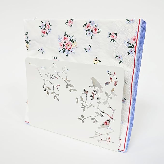 Mango Steam Tabletop Napkin/Tissue & Letter Holder for Home, Kitchen, Restaurants (Songbird, White)
