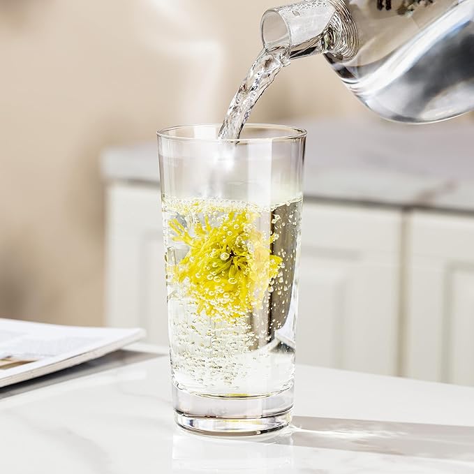 Drinking Glasses, 13.5oz Highball Glasses Drinking Set Of 6, Borosilicate Water Glass Cups, Clear Vintage Glassware for Juice, Mojito, Tom Collins & Mixed Cocktail Drinks