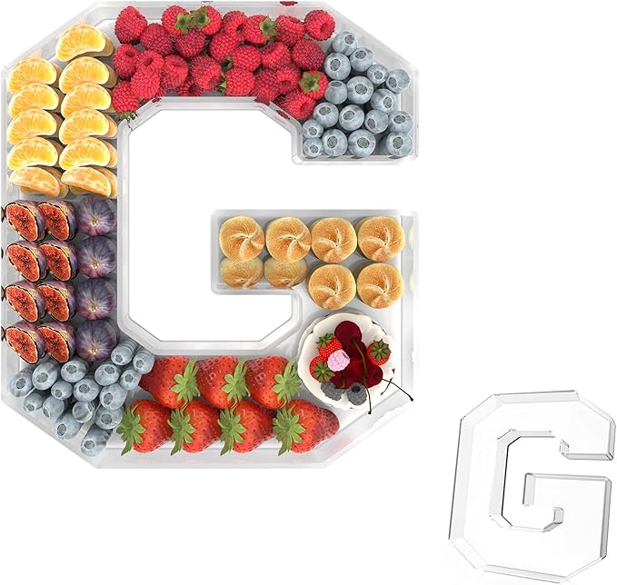 13.8" Acrylic Letter Charcuterie Tray, Charcuterie Letters Fillable Box for Food, Reusable Serving Cake Candy Dish Display Tray for Birthday Anniversary Party Decoration (Letter G)
