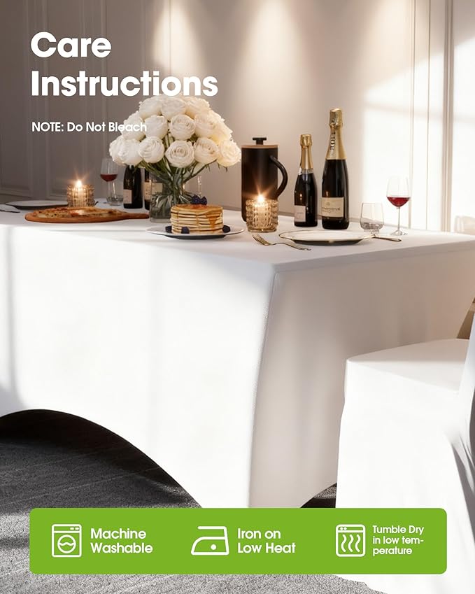 Pureegg Spandex Tablecloth 6ft - 4 Pack, Fitted and Tight Cloth for Rectangle Table, Wrinkle-Free and Stretch Table Cover for Party, Wedding, Banquet and Birthday, White
