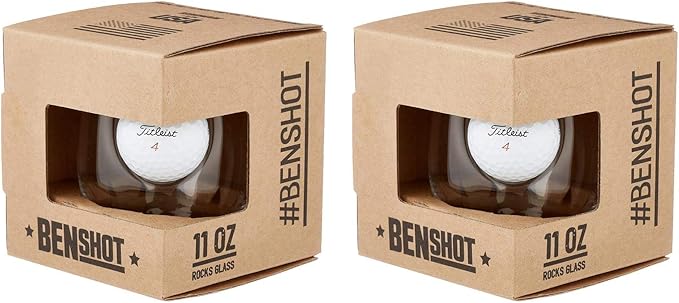 BenShot Golf Ball Rocks Glass - 11oz | Made in the USA [Set of 2]