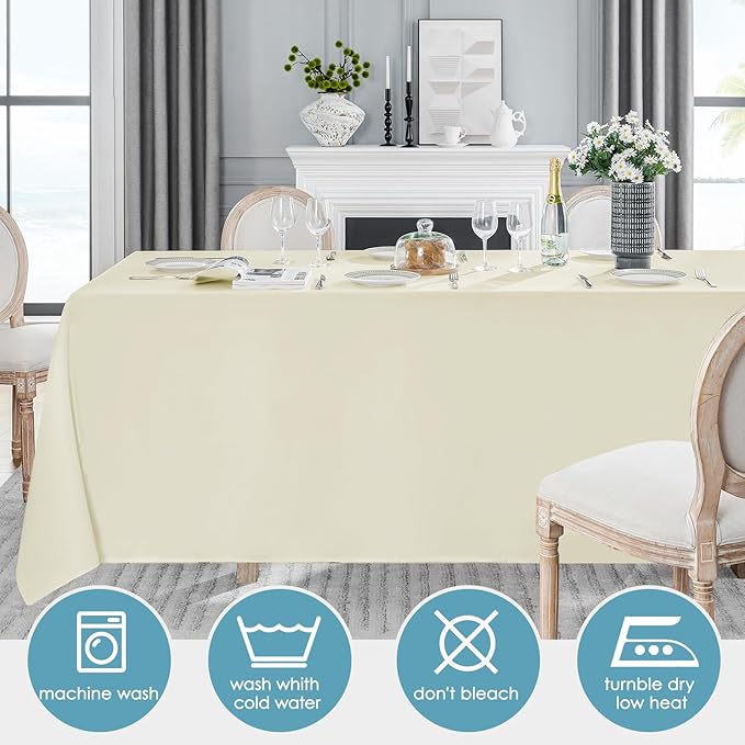 VidaFete 1 Pack Tablecloth 90 * 132inch Rectangle Table Cloth Polyester, Stain Wrinkle Resistant Polyester Dining Table Cover for Kitchen Dinning Party Wedding Tabletop Buffet Decoration(Ivory)