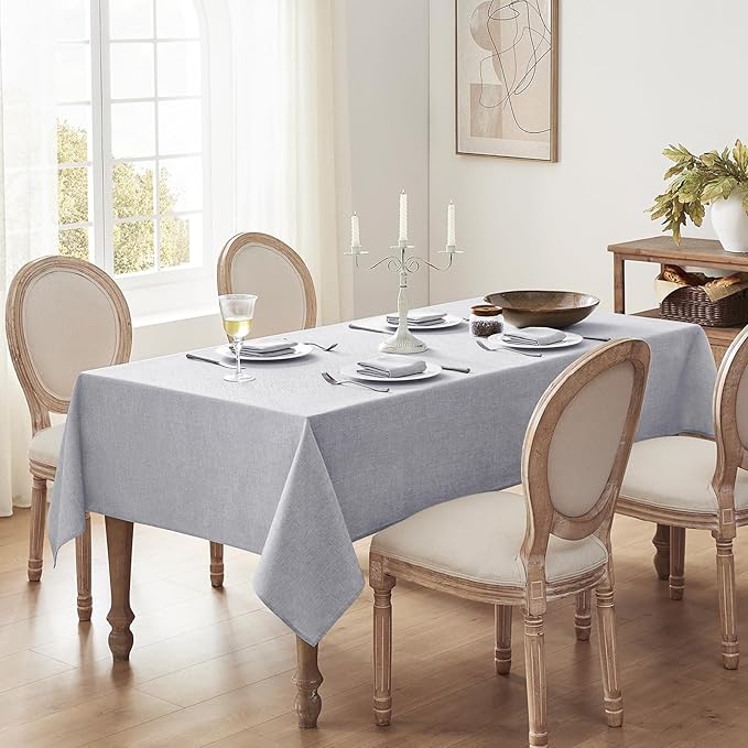 Softalker Large Outdoor Tablecloth Rectangular 104 x 60 Inch Gray Linen Textured Table cloth Stain and Wrinkle Resistant Table Cover for Spring,Easter,Summer,Party,Garden,Coffee Vintage Decor Tabletop