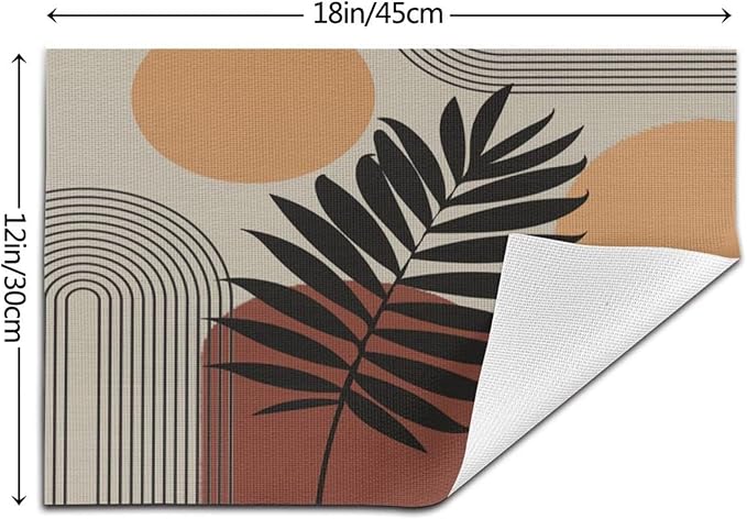 Art Boho Mid Century Placemats, Sun Brown Leaves Rainbow Color Blocks Modern Washable Place Mats 12x18Inch for Dining Kitchen Farmhouse Decor 4 PCS