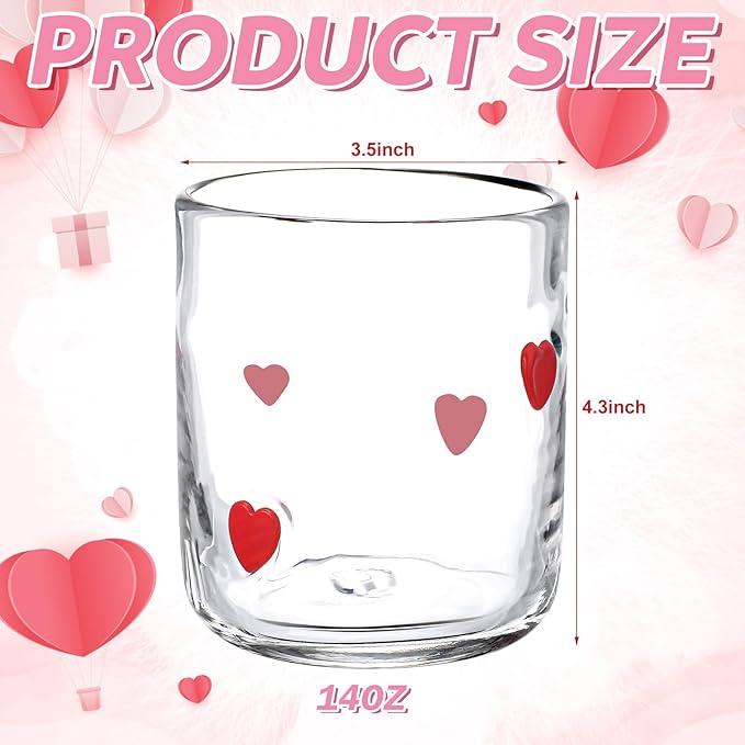 Icon Juice Glasses, 14oz Stemless Wine Drinking Juice Glass Cup for Valentine Party Supplies Gift(2 Pcs,Heart)