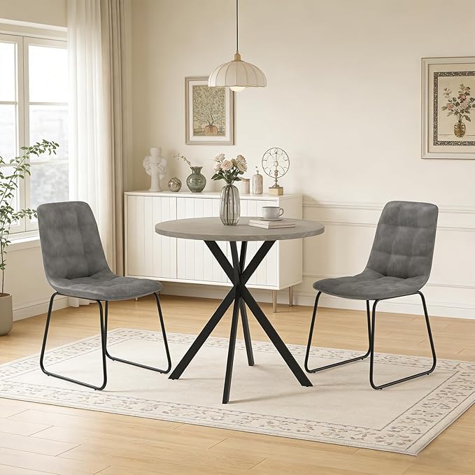 31.5" Round Dining Table Chairs Set for 2, Small Dining Table Chairs Set Space-Saving, Small Dinette Sets for 2 for Kitchen Dining Room Apartment(Gray Table +Gray Chairs)