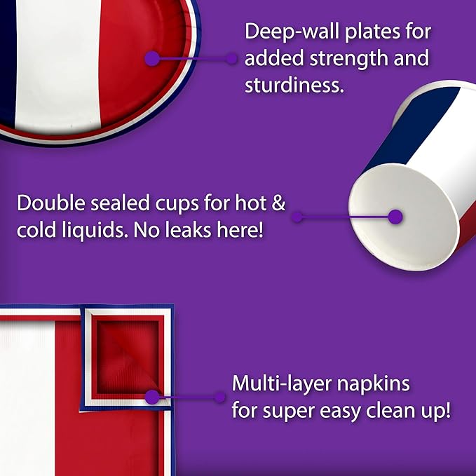 France French Flag Birthday Party Supplies Set Plates Napkins Cups Tableware Kit for 16