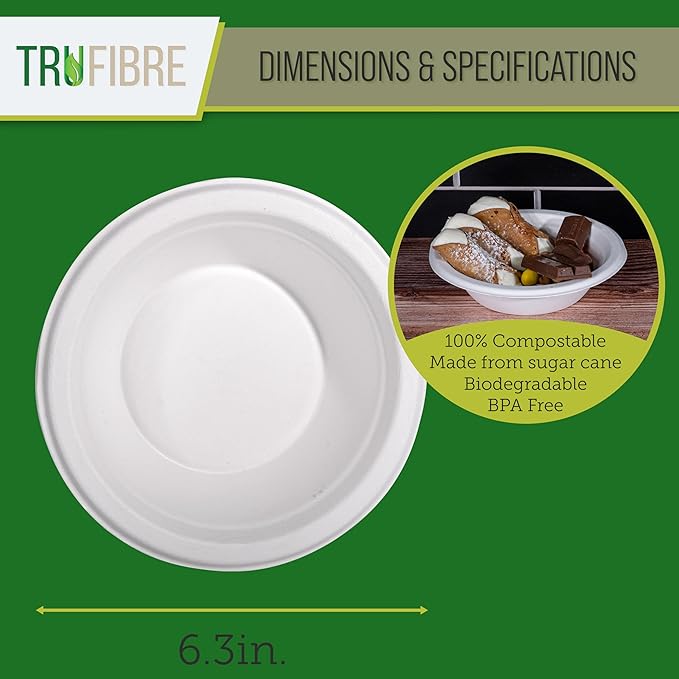 12 Oz Paper Bowls, 100 Pack 100% Compostable Heavy Duty Eco-Friendly Bagasse, Biodegrable Disposable Bowls for Hot, Cold Cereal, Soup, Salad, Bulk