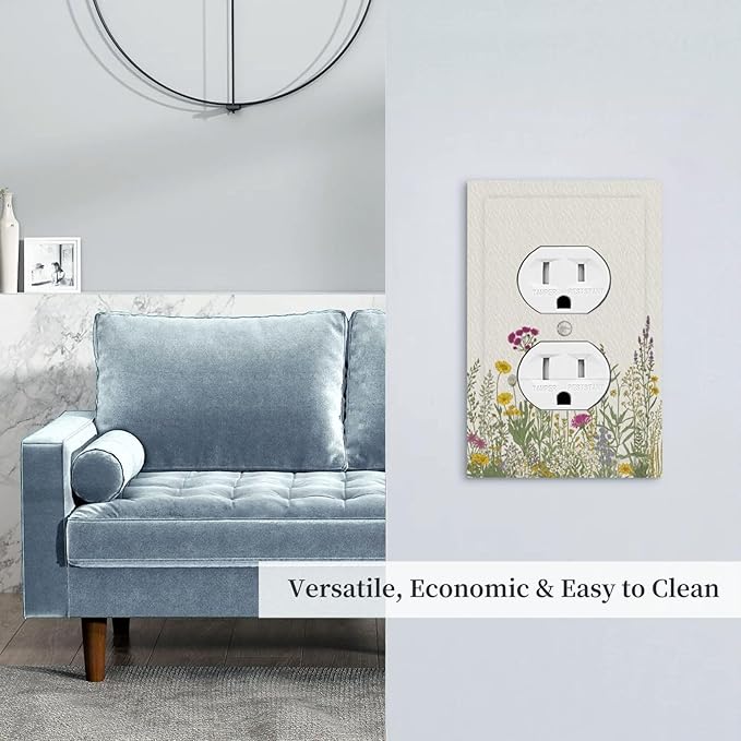 Outlet Covers Wildflower Botanical Plant Herbs Flower 1 Gang Duplex Light Switch Cover Plate Decorative Wall Plates Electrical Switchplate Receptacle for Bathroom Livingroom Decor（2 Pack）