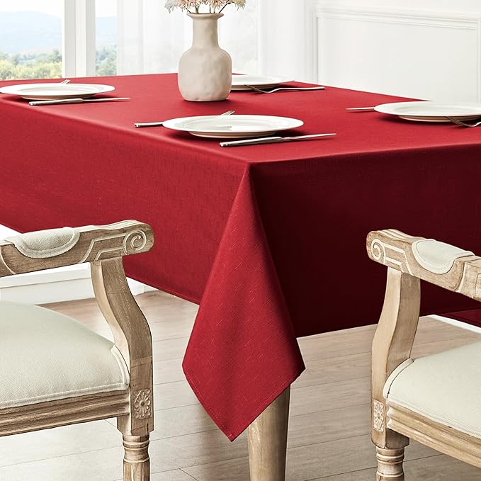 Rectangle Tablecloth Waterproof 60x144 inch Linen Textured Table Cloth Stain and Wrinkle Resistant Washable, Decorative Fabric Table Cover for Dining, Party and Camping, Red