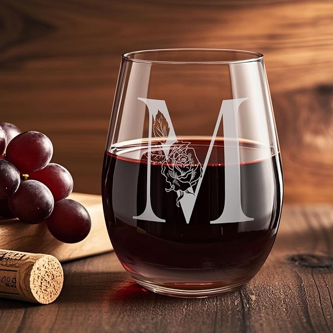 Valentines Day Gifts for Her, Gifts for Women Her Friend Mom Grandma Wife Sister Bridesmaid Nurse, Birthday Galentines Mothers Day Christmas, Personalized Initial Customized Wine Glasses 18OZ(M)