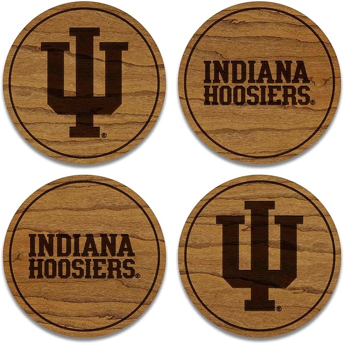 LazerEdge Indiana Hoosiers Wooden Coaster Set - Cherry Wood - Officially Licensed Product - 4-Pack