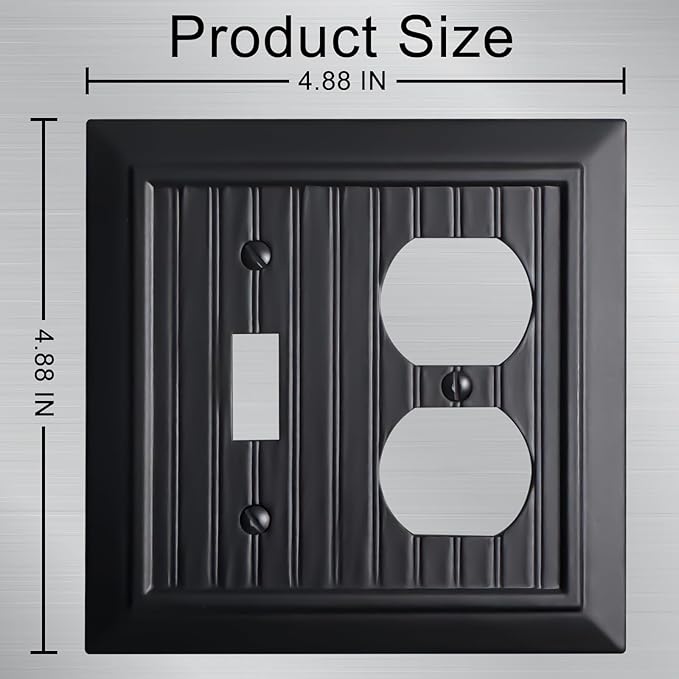 Beadboard Outlet Covers Wall Plates, Bamboo Fiber Light Switch Covers, Natural Material Electric Receptacle Decorative Switch Plate Outlet Cover Matte Black (2 Gang Toggle/Duplex 2 Pack)