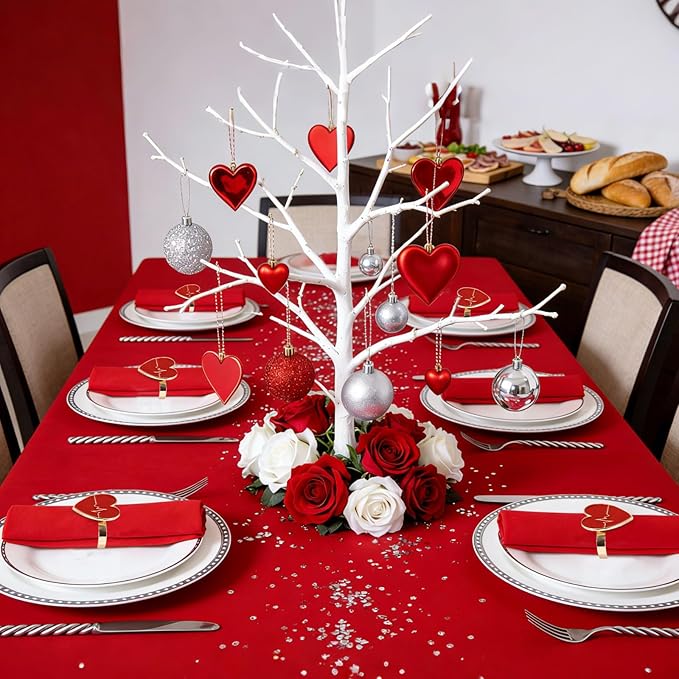 Red Love Napkin Rings Set of 6, Valentines Day Napkin Ring Holders for Ceremony Decor Wedding Anniversary Dinner Party